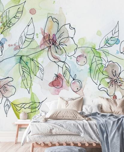 Carta da parati dipinta con fiori