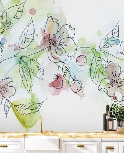 Wallpaper flor de maçã pintada Wallpaper flor de maçã pintada