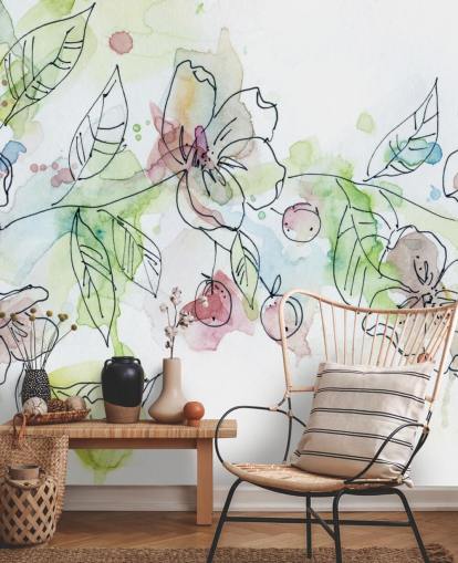 Carta da parati dipinta con fiori