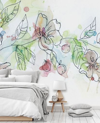 Carta da parati dipinta con fiori Carta da parati dipinta con fiori