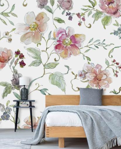 Papel pintado floral rosa