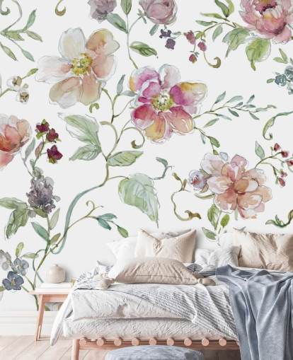 Papel pintado floral rosa Papel pintado floral rosa