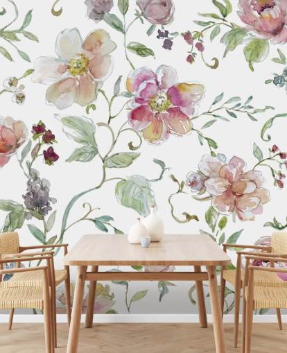 Papel pintado floral rosa