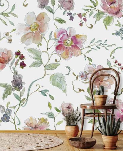 Papel pintado floral rosa Papel pintado floral rosa