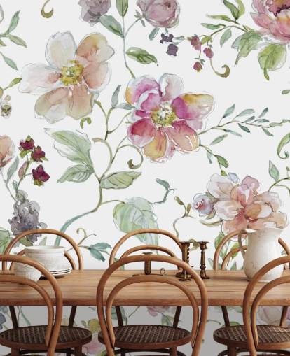 Papel pintado floral rosa