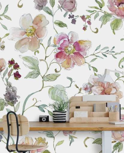 Papel de parede floral rosa