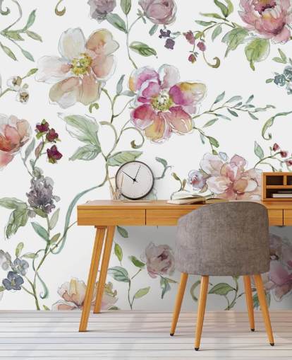 Papel pintado floral rosa Papel pintado floral rosa