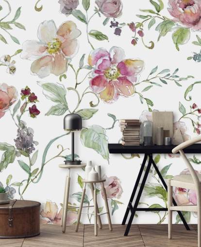 Papel de parede floral rosa