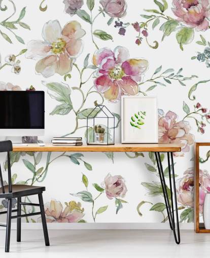 Papel pintado floral rosa