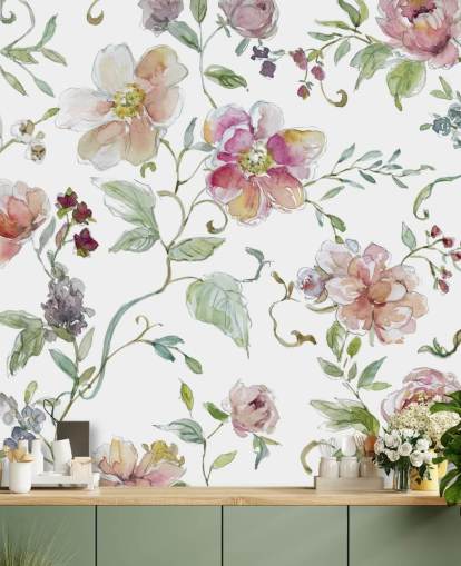 Papel pintado floral rosa