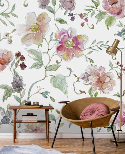 Papel de parede floral rosa