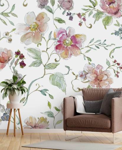 Roze bloemenbehang Roze bloemenbehang