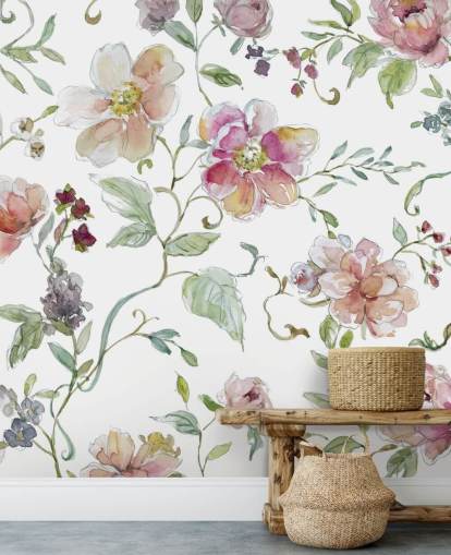 Papel pintado floral rosa