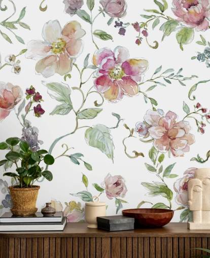 Papel de parede floral rosa