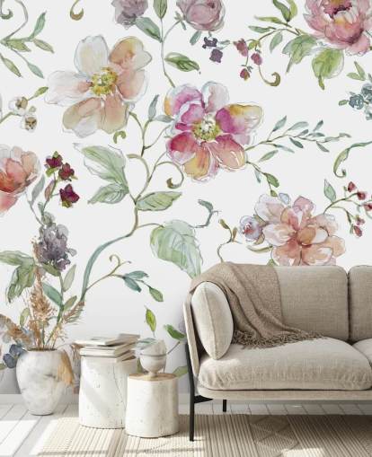Roze bloemenbehang