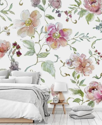 Papel de parede floral rosa