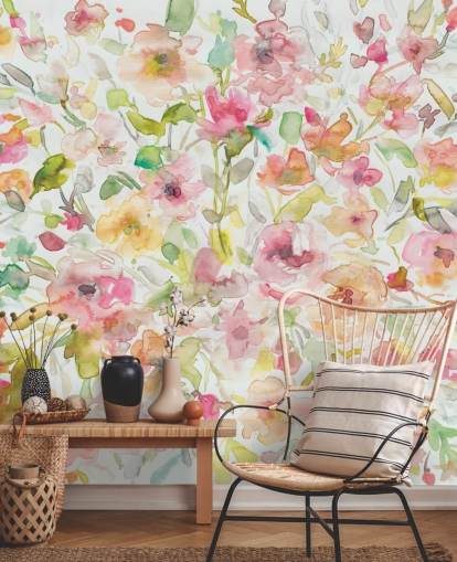 Papier peint à fleurs colorées