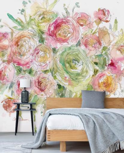 Pink og grøn rose buket vægmaleri Pink og grøn rose buket vægmaleri