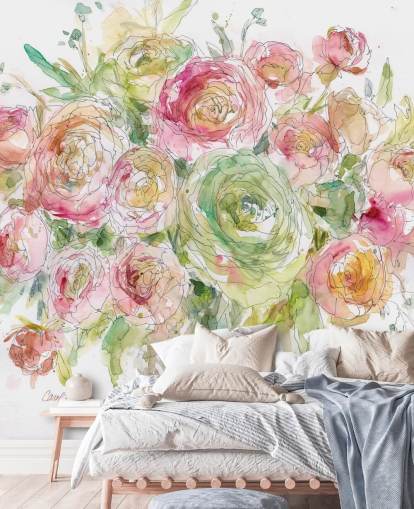 Pink and Green Rose Bouquet Wall Mural Pink and Green Rose Bouquet Wall Mural