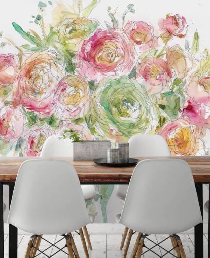 Mural de pared Ramo de rosas rosas y verdes 