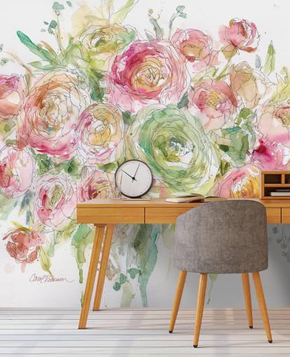 Pink and Green Rose Bouquet Wall Mural Pink and Green Rose Bouquet Wall Mural