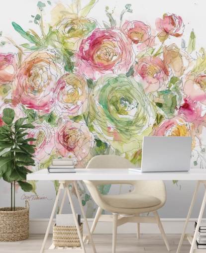 Pink and Green Rose Bouquet Wall Mural Pink and Green Rose Bouquet Wall Mural