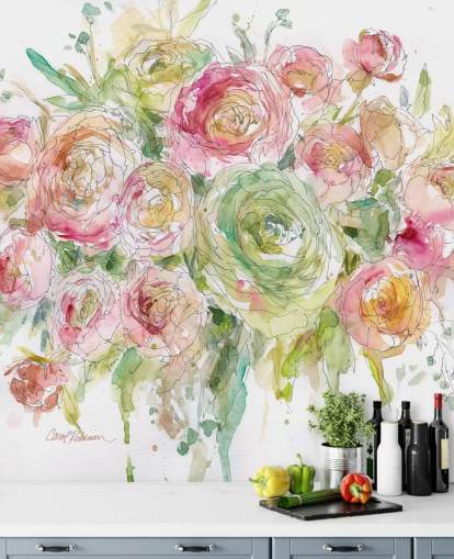 Pink and Green Rose Bouquet Wall Mural Pink and Green Rose Bouquet Wall Mural