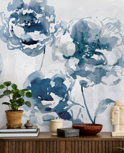 Papel de parede rosas azuis