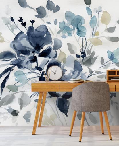navy blue customisable botanical wallpaper mural called Indigo Garden 2 by Carol Robinson for bedrooms and lounges