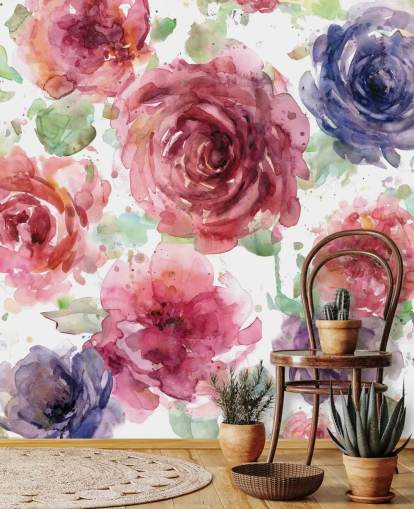 Papel pintado de flores rosas y moradas Papel pintado de flores rosas y moradas