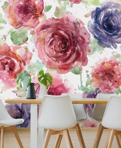 Carta da parati con fiori rosa e viola