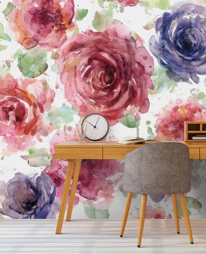 Roze en paarse bloemenbehang Roze en paarse bloemenbehang