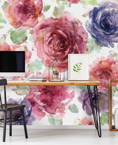 Roze en paarse bloemenbehang