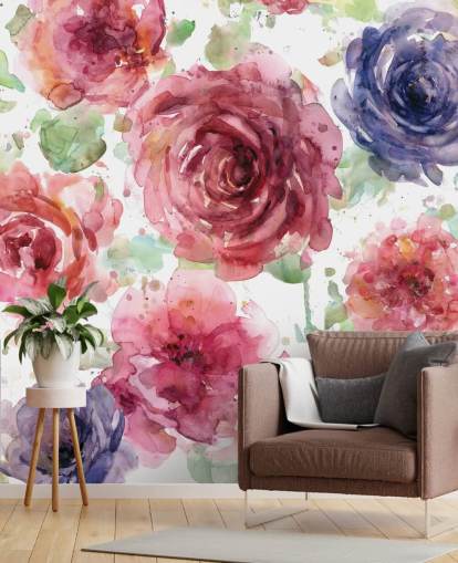 Carta da parati con fiori rosa e viola