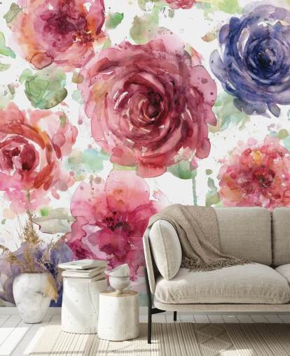 Papier peint à fleurs roses et violettes