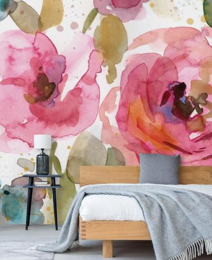 mural de papel de parede rosa chamado Macro Garden de Carol Robinson para salões e quartos