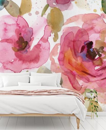 pink rose wallpaper mural called Macro Garden by Carol Robinson for lounges and bedrooms