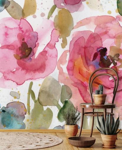 papier peint mural rose appelé Macro Garden par Carol Robinson pour les salons et les chambres