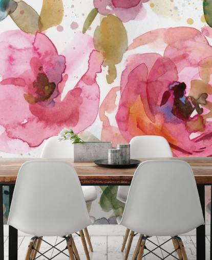 mural de papel de parede rosa chamado Macro Garden de Carol Robinson para salões e quartos