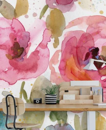 rosafarbenes Rosen-Tapetenbild namens Macro Garden von Carol Robinson für Wohn- und Schlafzimmer