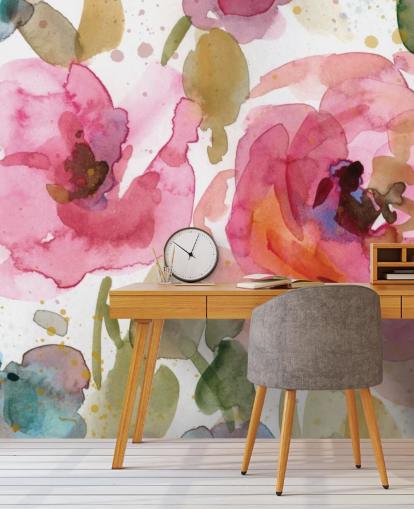 mural de papel pintado con rosas rosas llamado Macro Garden de Carol Robinson para salones y dormitorios