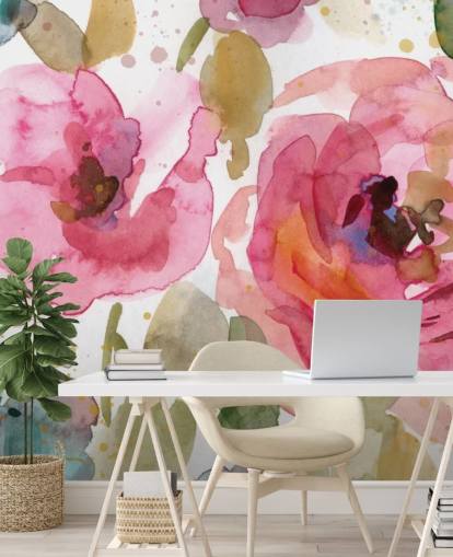 rosafarbenes Rosen-Tapetenbild namens Macro Garden von Carol Robinson für Wohn- und Schlafzimmer