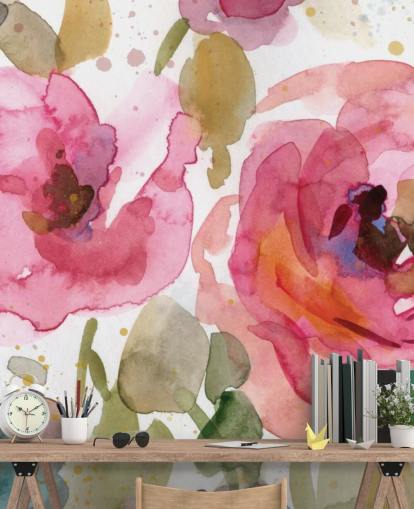 roze rozenmuurschildering genaamd Macro Garden van Carol Robinson voor lounges en slaapkamers roze rozenmuurschildering genaamd Macro Garden van Carol Robinson voor lounges en slaapkamers