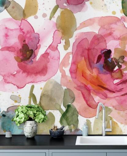 rosa rose tapet veggmaleri kalt Macro Garden av Carol Robinson for salonger og soverom