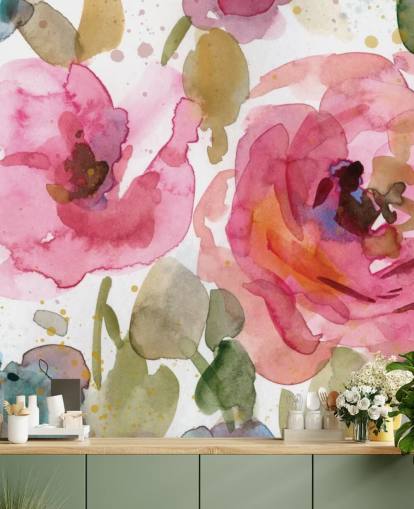 rosafarbenes Rosen-Tapetenbild namens Macro Garden von Carol Robinson für Wohn- und Schlafzimmer