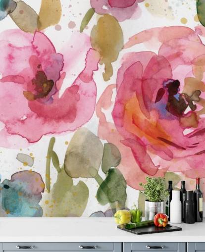 pink rose wallpaper mural called Macro Garden by Carol Robinson for lounges and bedrooms