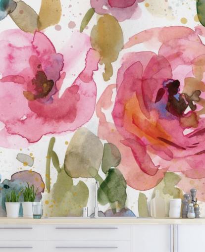 pink rose wallpaper mural called Macro Garden by Carol Robinson for lounges and bedrooms