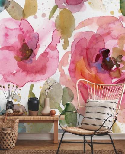 pink rose wallpaper mural called Macro Garden by Carol Robinson for lounges and bedrooms