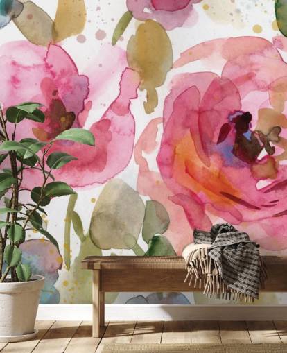 pink rose wallpaper mural called Macro Garden by Carol Robinson for lounges and bedrooms