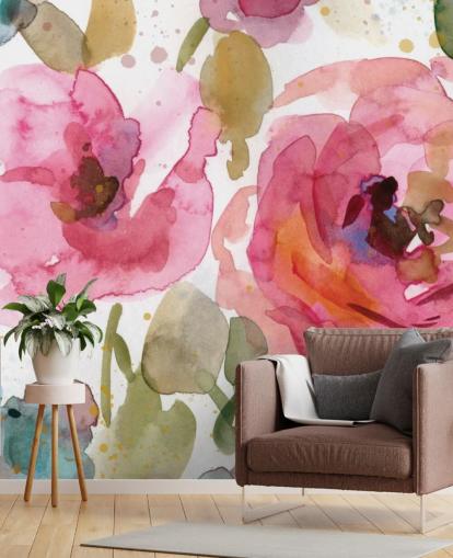 pink rose wallpaper mural called Macro Garden by Carol Robinson for lounges and bedrooms